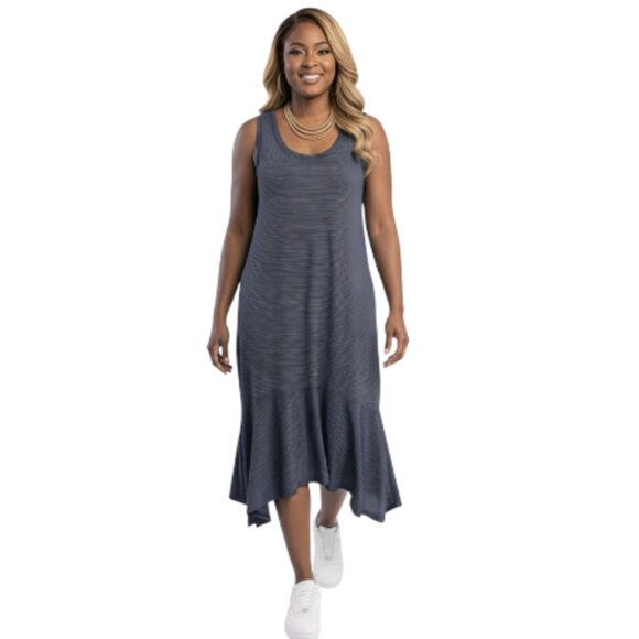 Caslon Dresses & Skirts - Caslon XXL Navy White Striped Sleeveless Asymmetrical Hem Maxi Dress NWT